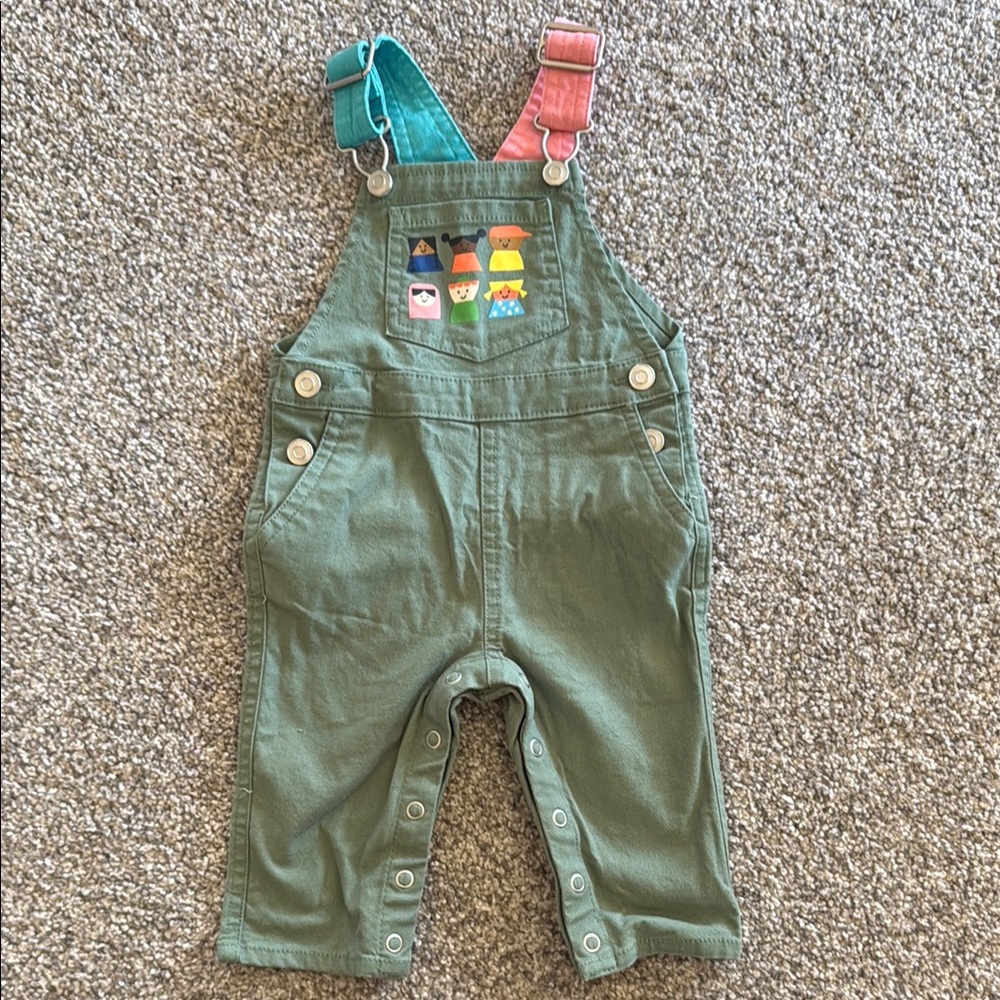 Green and Blue Overalls with Adjustable Straps and Cuffed Legs